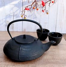 Ebros Japanese Forest Black Heavy Cast Iron Tea Pot Set With Trivet and Cups Set picture