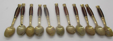 Vintage Brass and Teak Wood Demitasse Spoons Marked Thailand Set of 11 Used, MCM picture