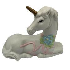 Rare Vintage Baby Unicorn Figurine Pastel Wreath Laying Down Delicate Nursery picture
