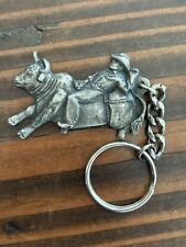 Bullrider Pewter Keychain NOS 1987 Bronco Made In USA Keyring Chain K30 Cowboy picture