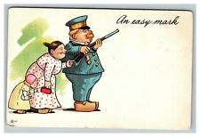 Vintage 1900's Comic Postcard - Police Officer Protects Woman & Child picture