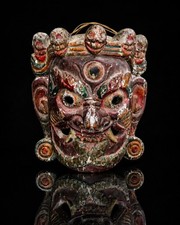 Antique Himalaya Tibetan Nepalese Wrathful Deity Ritual Mask Mahakala Polychrome picture