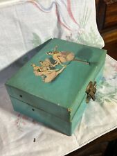 Vintage Mint Green Lightweight Jewelry Box Swing Top Ballerina Dance Rare picture