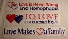 end homophobia Bumper Sticker lot of 3 to love is a human right love makes a fam picture
