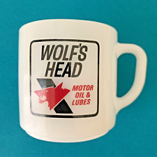 Vintage Wolf’s Head Motor Oil & Lubes Coffee Mug Cup - Advertising by Fire King picture