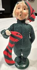 2000 Byers Choice The Carolers Christmas Boy with Stocking Green PJs - Numbered picture