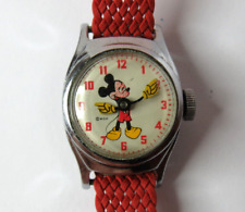 VINTAGE 1940'S GIRLS MICKEY MINNIE MOUSE US TIME WOMENS MANUAL WIND SILVER TONE. picture