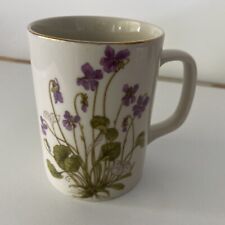 Otagiri Coffee Mug Violets Gold Metallic on Rim Tea Cup Japan 4” picture