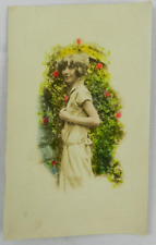 Young Woman Outside with Flowers Portrait  - Hand Colored - c.1900s Cabinet Card picture