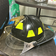 2004 Black Firefighter Helmet w/ Clear Face Shield, Eagle Front, Reflective picture