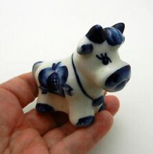 Vintage Miniature Cow Figurine Blue & White Style CUTE picture
