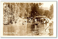 c1920's Boat Restaurant Flores Bridge Xochimilco Mexico RPPC Photo Postcard picture
