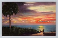 FL-Florida, Sunrise on Florida Beach, Antique Vintage Souvenir Postcard picture