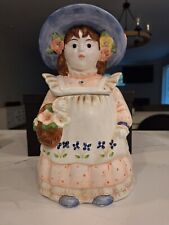 Vintage Unmarked Cookie Jar (Glass Eyes) Japan Girl w/Blue  Good OA Condition picture