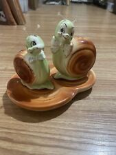 Vtg Enesco Snappy the Snail Shaker & 2 Spoon Rests Anthropomorphic Japan **READ picture