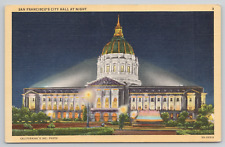 San Francisco California City Hall at Night Linen Postcard picture