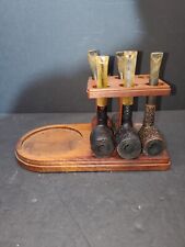 Vintage Decatur Industries Genuine Walnut 6 Place Pipe Stand w/ 5 Classic Pipes picture