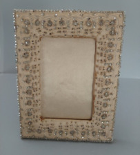 Vtg Pink Satin Picture Frame Sequins Beaded Metal Embroidery for 4x6