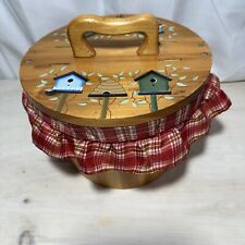 Vintage Red Plaid Lined Birdhouse Wood Basket 9.5x7.25”T picture