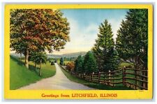 1955 Greetings From Fence Road Tree Litchfield Illinois Vintage Antique Postcard picture
