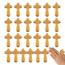 24 Pcs Hand Held Cross Mini Wooden Clinging Praying Small Palm Cross Pine Wood picture