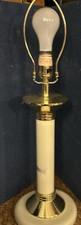 VTG Art DecO Crisp White & Gold Overstated Candlestick table lamp Metal UNUSED picture