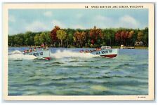 1942 Speed Boat Gar Wood River Lake Geneva Wisconsin WI Vintage Antique Postcard picture