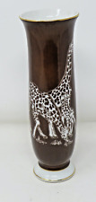 Safari by Shafford Giraffe Brown Tall Bud Vase 22KT Gold Trim HTF picture
