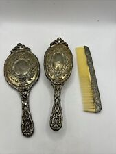 Vintage Silver Plated Vanity Set Three Piece Mirror Brush Comb Bridal Ornate picture