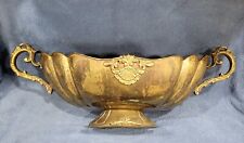 Large Hammered  Brass Centerpiece Fruit Bowl Oval Scalloped Handled picture