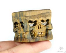 Gemstone 1.5" Blue & Gold Tiger's Eye Carved Crystal Skull Fine Art Sculpture picture