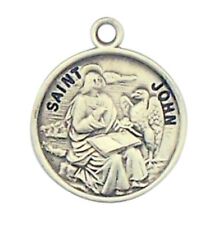 Patron Saint St John 7/8 Inch Sterling Silver Medal on Rhodium Plated Chain picture