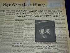 1945 AUGUST 2 NEW YORK TIMES - BATTLESHIP, PLANES STRIKE WAKE - NT 622 picture