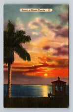 Miami FL-Florida, Scenic View Sunset at Miami, Antique Vintage Postcard picture