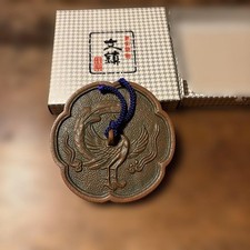 Japanese Cast Metal Phoenix Paperweight Raised Relief Art 7cm picture