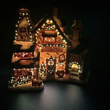 Stone Processing Plant Lighted Christmas Village Building Color Changing Rare picture