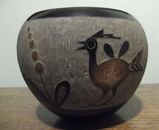 Rare Vintage Corn Moquino Santa Clara Native American Sgraffito Pottery Pot picture