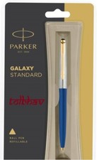 Parker Galaxy Standard GT Gold Trim Ball Point Pen Blue Ink & Body picture