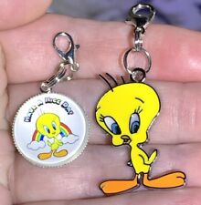 2 Pc Silver Tweety Bird Have A Nice Day Charm Zipper Pull & Keychain Add On Clip picture
