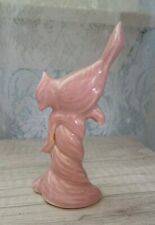 Vintage Bird On Tree Stump Pink Miniature Pottery Figurine picture