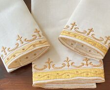 Vintage Constance Leiter Embroidered Linen Hand Towels Fleur de Lys  WW893 picture