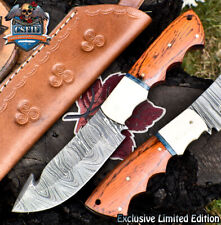 CSFIF Custom Skinner Knife w/Gut Hook Twist Damascus Hard Wood Gift Closeout picture