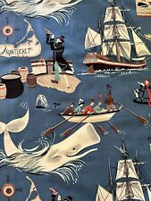 Rare Vtg 50s Moby Dick Nautical upholstery Fabric By Yard picture