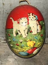 German Easter Rare Kitty Lithograph Paper Mache Egg Candy Container picture