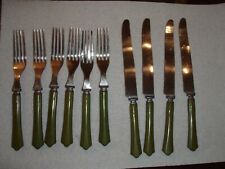 10 vintage BAKELITE green handle 6 fork 4 knife Art deco stainless flatware SET picture