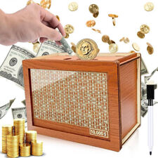 Wooden Money Bank With Counter Money Piggy Bank $10000 Saving Challenge Save Box picture