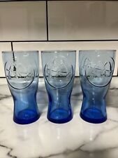 Vtg 1961 Blue McDonalds Style Coke Glass Cup Lot Of 3 Collectors Glassware 6.5