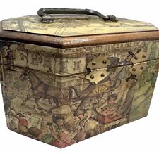 Treasure Box VTG Ornate Anton Pieck Wooden Decoupage Velvet Lining 11x5x7