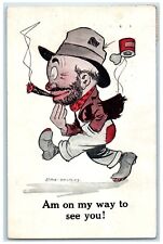 1913 Hobo Smoking Cigar Am On My Way To See You Sedalia Missouri MO Postcard picture
