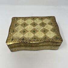 Vintage 1960's Florentia Wood Box Gold Card Box Trinket Box Made In Italy picture